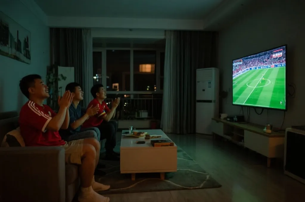 中国球迷分时区观赛的世界杯夜晚场景